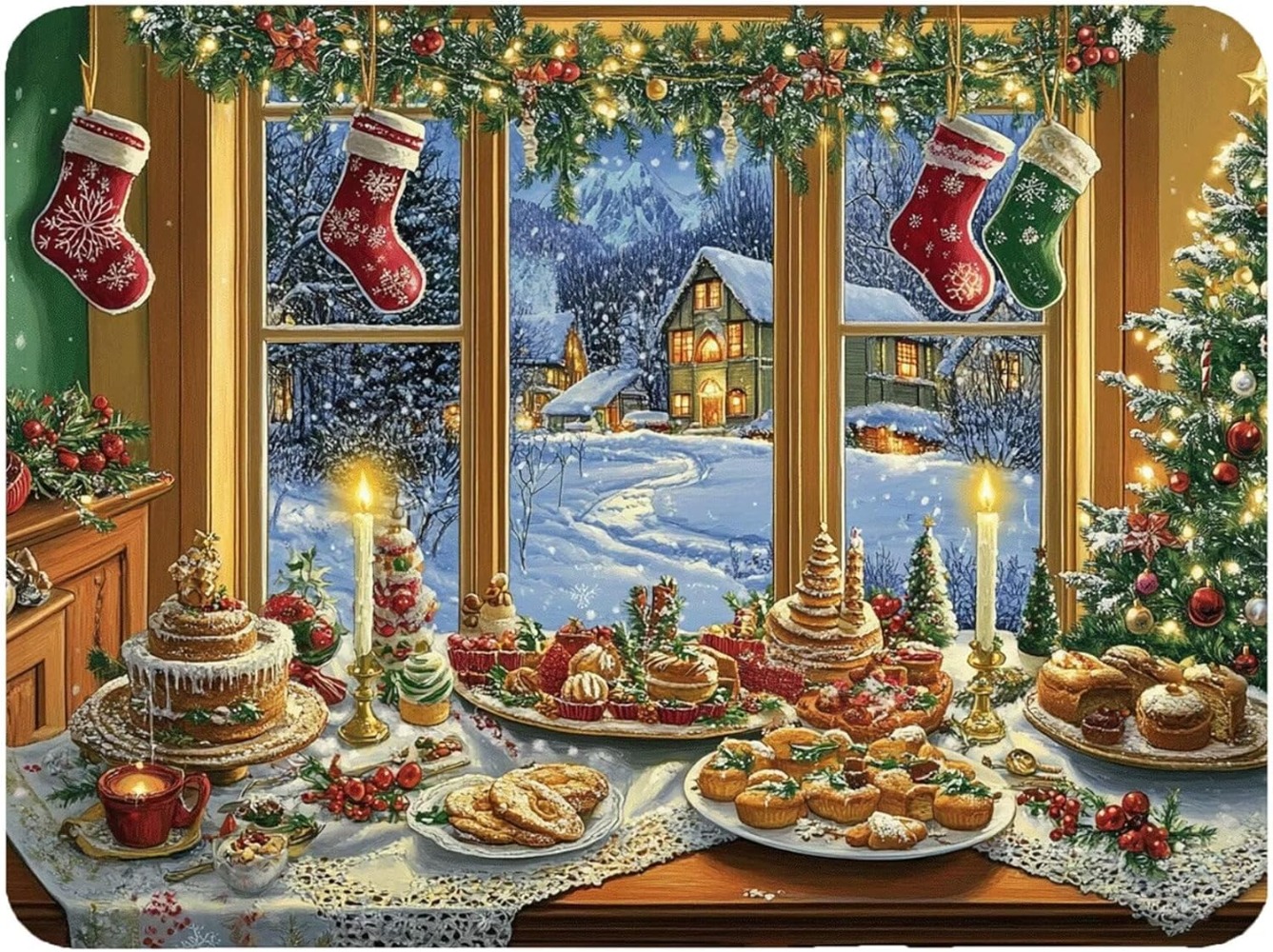 Mousepad Xl Extended - Christmas Food Window Scene Large Gaming
