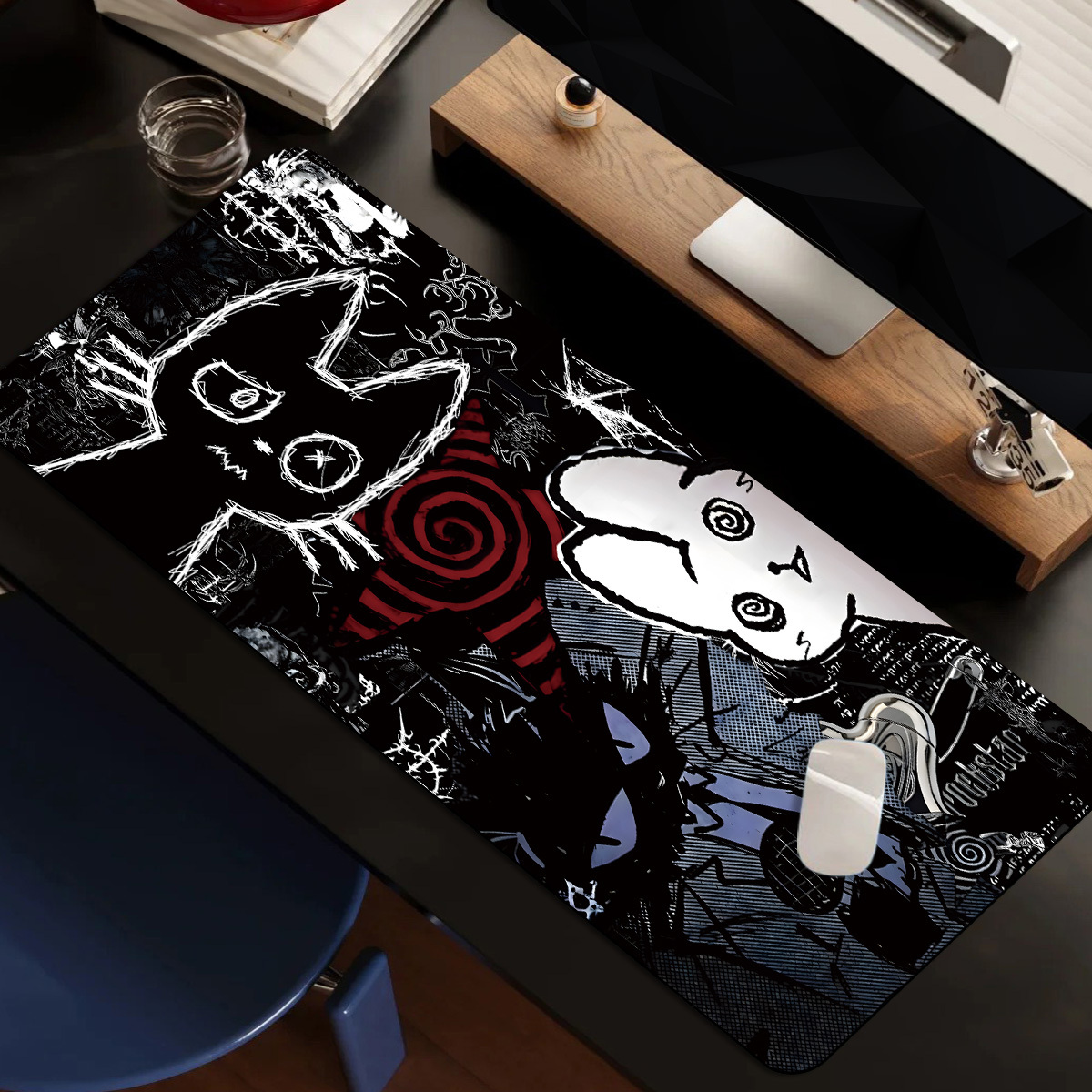 Mousepad Xl Extended - Dark Aesthetic Gothic Cat And Skull